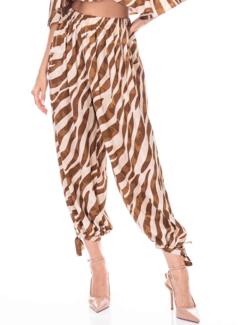 G29. Zebra Print Brown & Beige High-Waist Jogger Pants